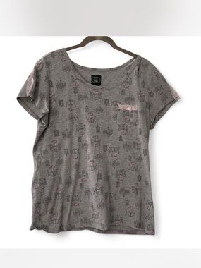 Loungewear comfy Laura Ashley Heather Gray Tee with Pink Floral Accent size L
